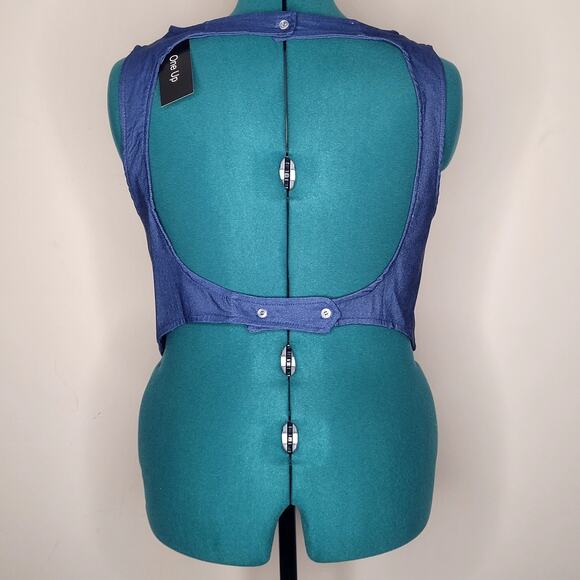 One‎ Up Womens Dark Blue Stretchy Vest Medium 90s Inspired Festival Western NWT - Picture 3 of 8